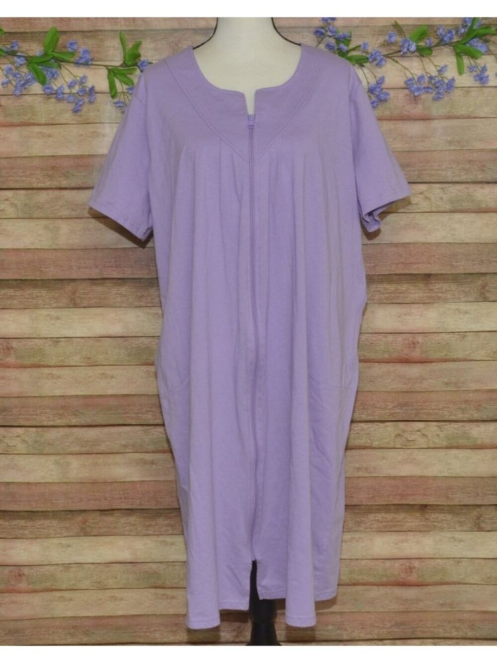 VTG Anthony Richards Womens Purple Full Zip House Coat Robe Size 2X Short Sleeve